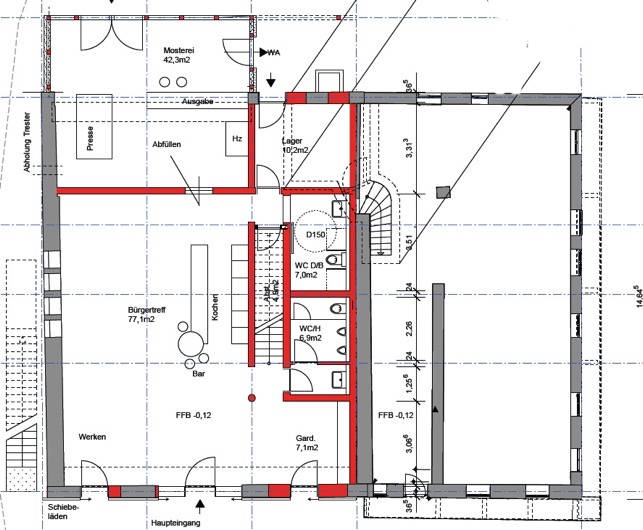 Plan des Untergeschoss Boschnhaus